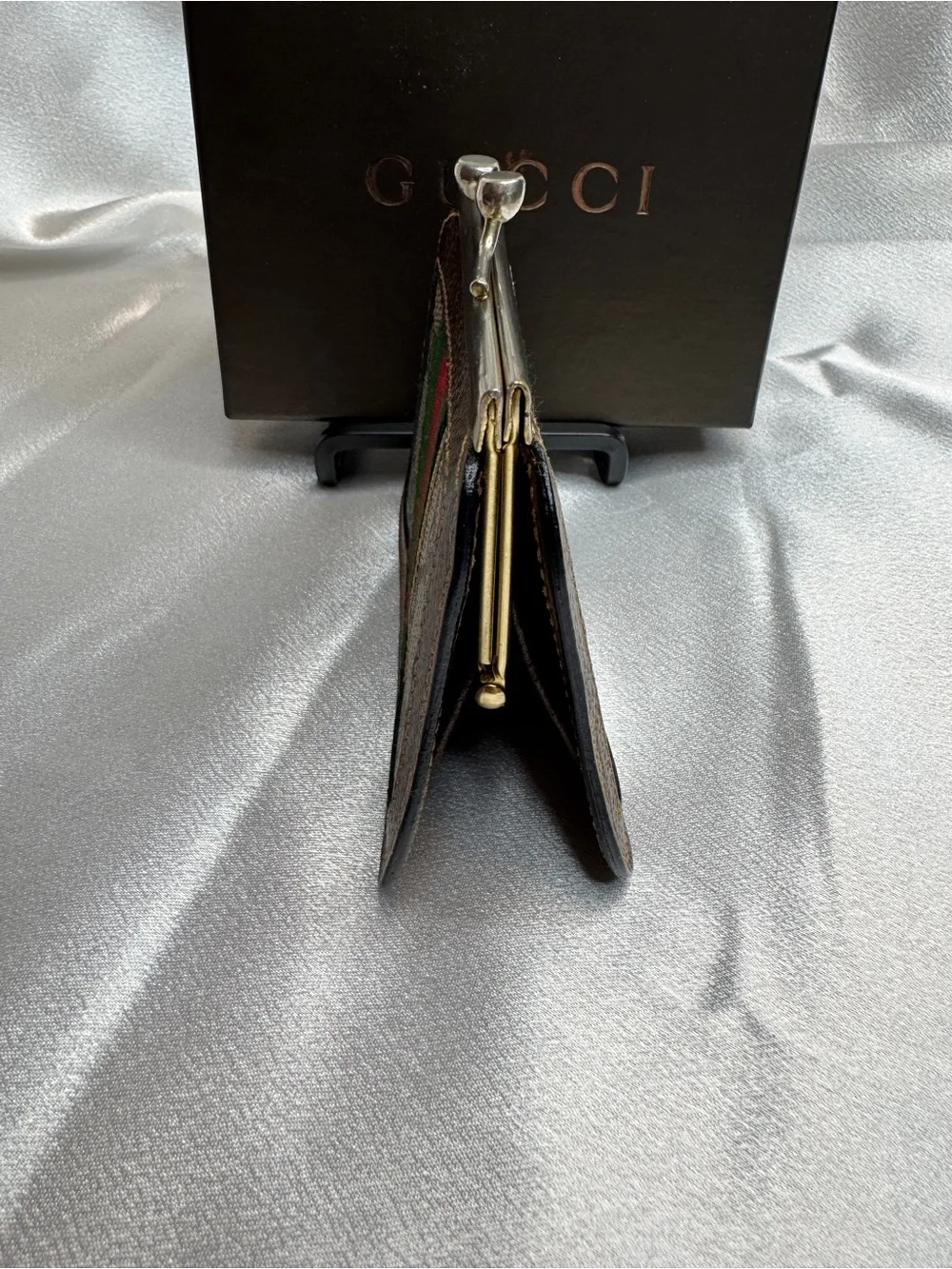 Vintage Gucci Sherry Line GG Supreme Kiss-Lock Coin Purse with Gucci Box - Picture 5 of 16